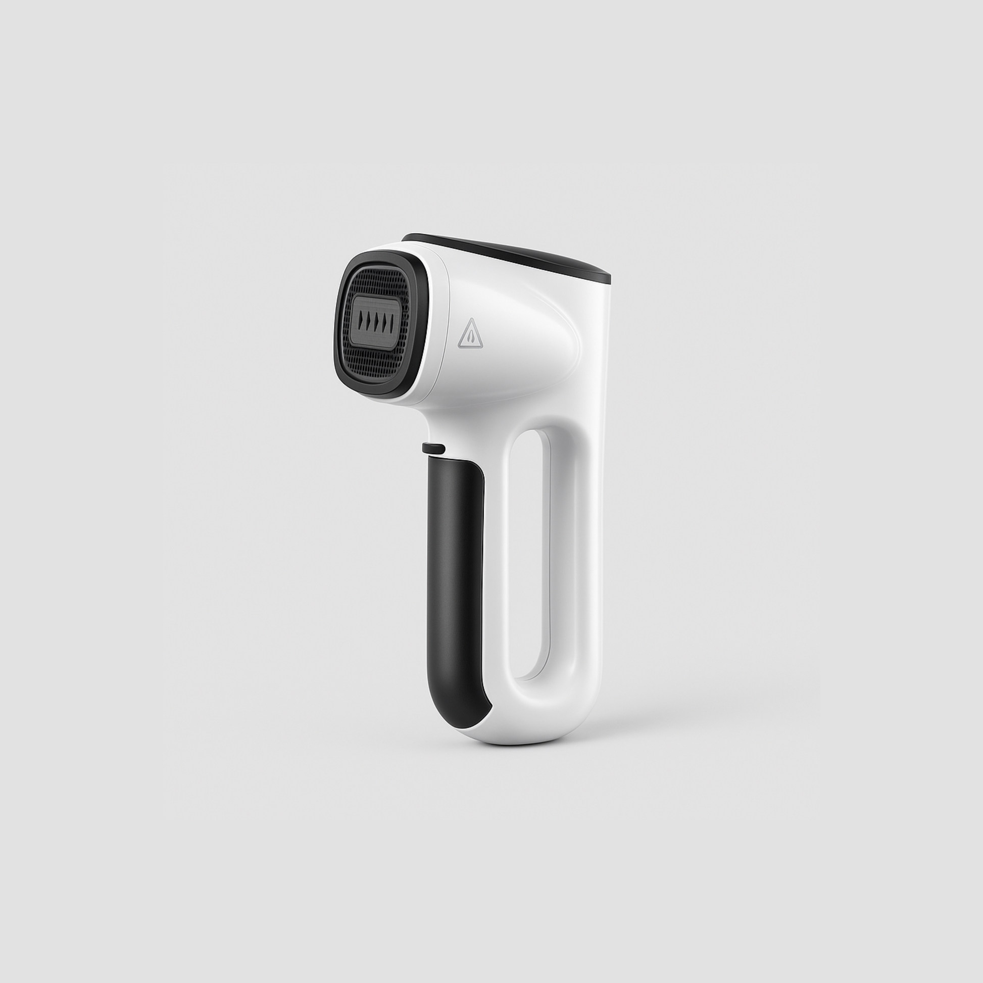 Sleek white and black handheld clothes steamer for wrinkle removal and fabric care.
